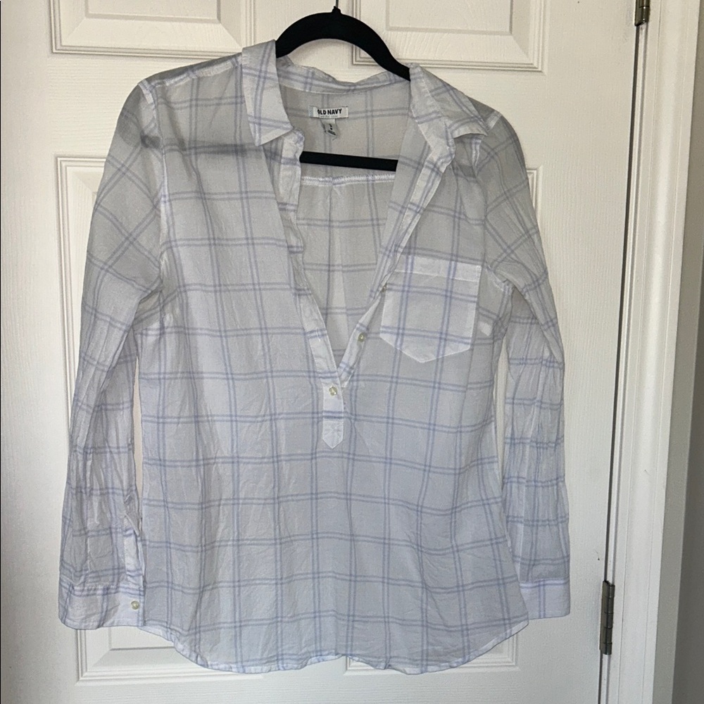 Old Navy Light Blue and White Checkered Shirt
